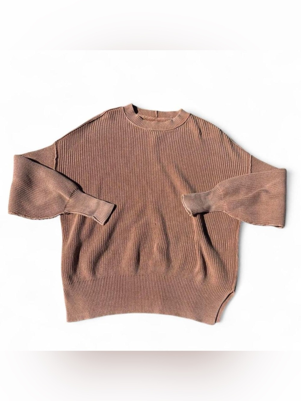 aerie Ribbed Crewneck Sweater - Camel Brown